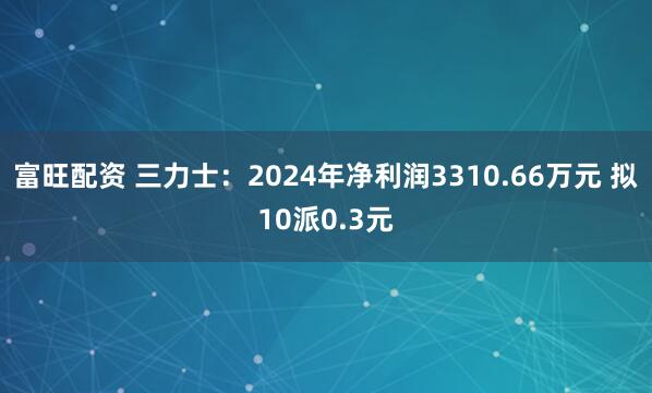 富旺配资 三力士：2024年净利润3310.66万元 拟10派0.3元
