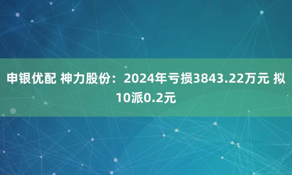 申银优配 神力股份：2024年亏损3843.22万元 拟10派0.2元