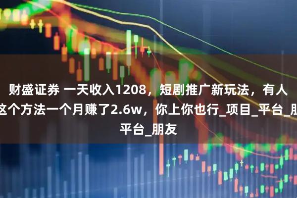 财盛证券 一天收入1208，短剧推广新玩法，有人用这个方法一个月赚了2.6w，你上你也行_项目_平台_朋友