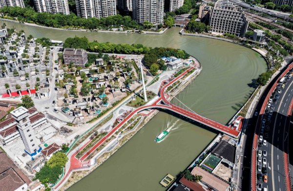 红牛配资 苏州河上首座悬索人行桥建成，从“隔河相望”到“两岸共生”